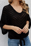 WOMEN PUNCHING KNIT LOOSE FIT TIED HEM KNIT TOP