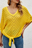 WOMEN PUNCHING KNIT LOOSE FIT TIED HEM KNIT TOP