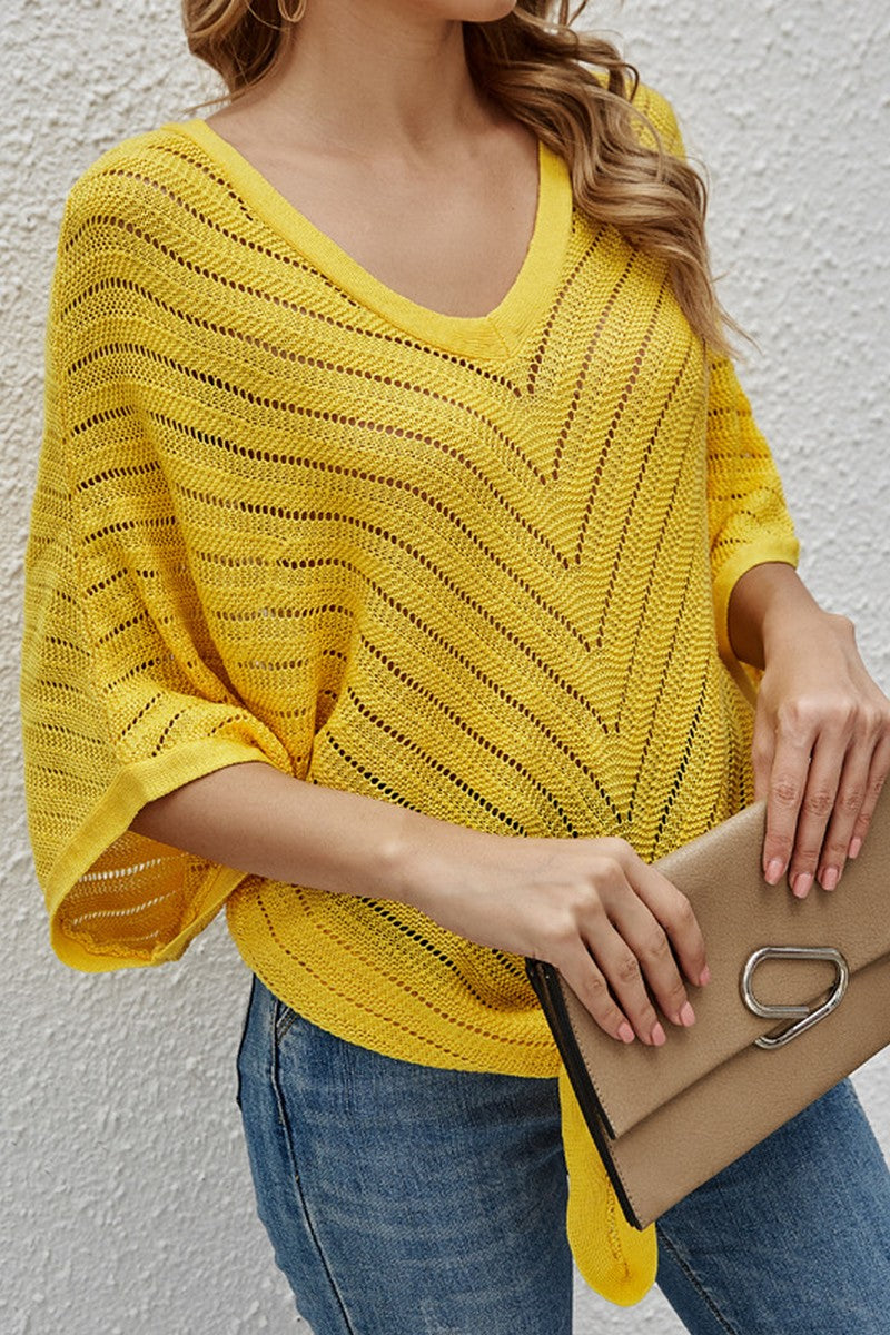 WOMEN PUNCHING KNIT LOOSE FIT TIED HEM KNIT TOP