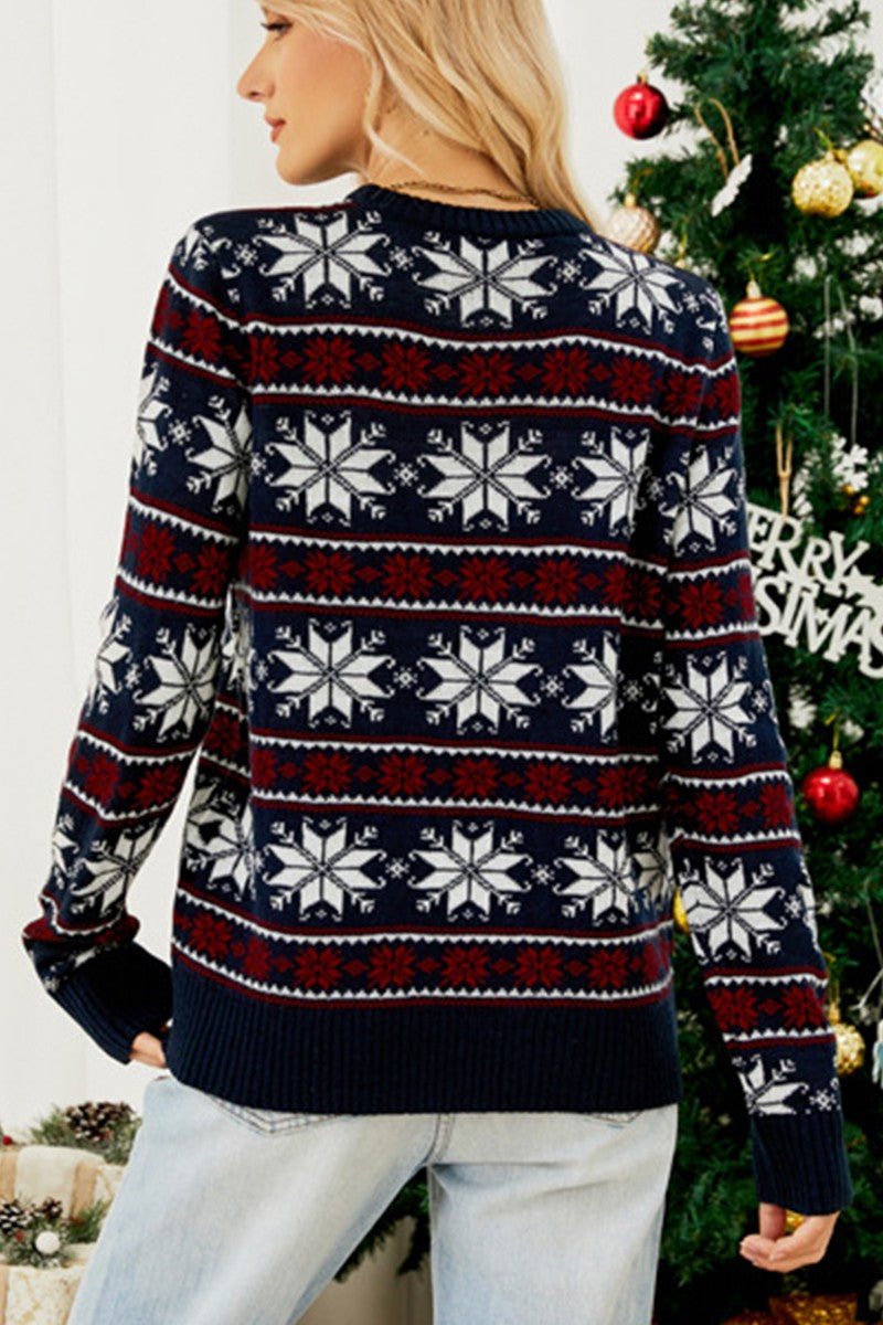 WOMEN CHRISTMAS SNOW PRINTING CUTE SWEATER