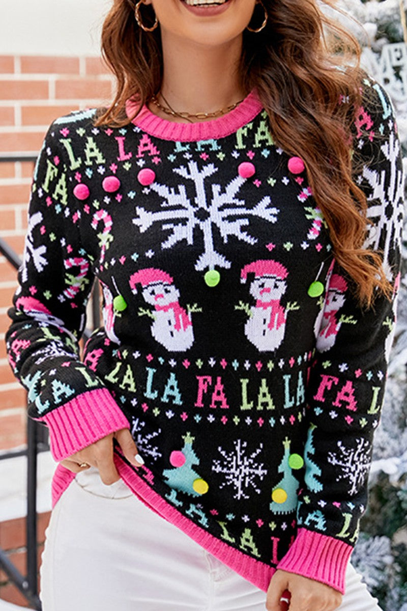 WOMEN CUTE WINTER PATTERNED LONG SLEEVE SWEATER