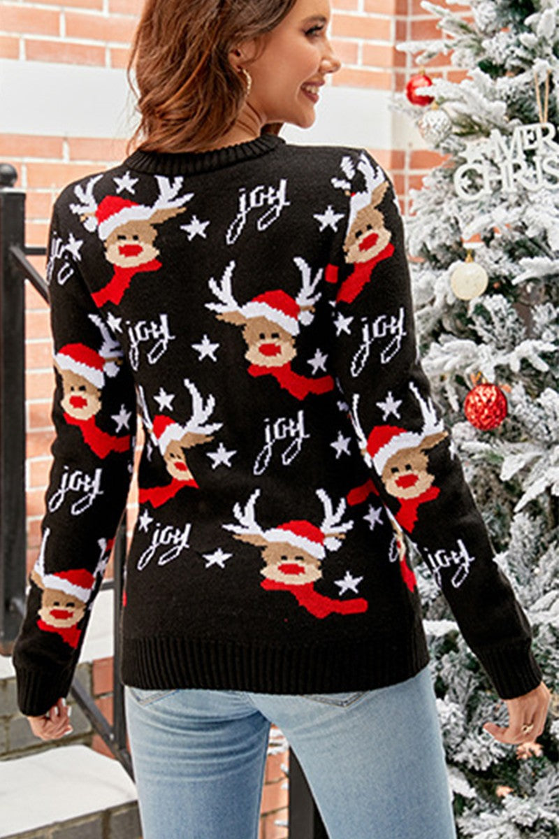 WOMEN WINTER CUTE DEER PRINTING KNIT SWEATER