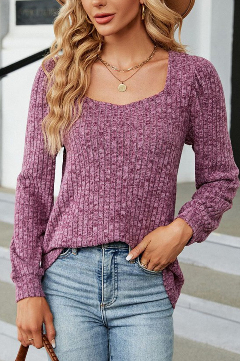 WOMEN SQUARE NECK CORDUROY KNIT SWEATSHIRT