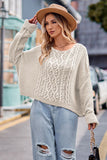 WOMEN LOOSE FIT ROUND NECK RIBBED KNIT SWEATER