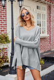 WOMEN OVERSIZED TUNIC LENGTH V NECK SWEATER