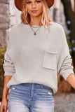 WOMEN LOOSE FIT KNITTED PULLOVER POCKET SWEATER