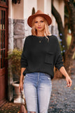 WOMEN LOOSE FIT KNITTED PULLOVER POCKET SWEATER