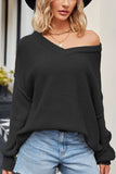 WOMEN OVERSIZED LOOSE FIT RIBBED KNIT SWEATSHIRT