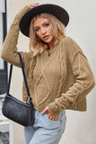 WOMEN CABLE KNITTED RIBBED ROUND NECK SWEAT TOP