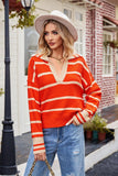 WOMEN OVERSIZED COLLARED V NECK CASUAL SWEATER