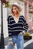 WOMEN OVERSIZED COLLARED V NECK CASUAL SWEATER