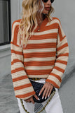 WOMEN OVERSIZED LOOSE FIT STRIPE RIBBED SWEATER