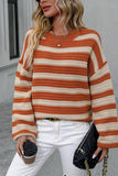 WOMEN OVERSIZED LOOSE FIT STRIPE RIBBED SWEATER