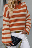 WOMEN OVERSIZED LOOSE FIT STRIPE RIBBED SWEATER