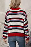 WOMEN COLORED STRIPE LANTERN SLEEVE SWEATER