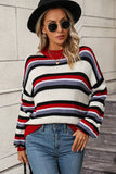 WOMEN COLORED STRIPE LANTERN SLEEVE SWEATER