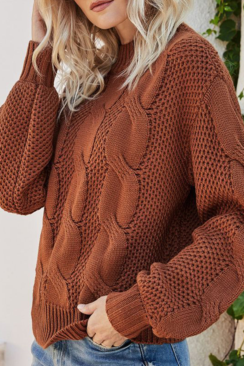 WOMEN CHUNKY CABLE KNITTED RIBBED CASUAL SWEATER