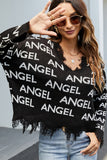 WOMEN ANGEL LETTER PRINTING DISTRESSED SWEATER