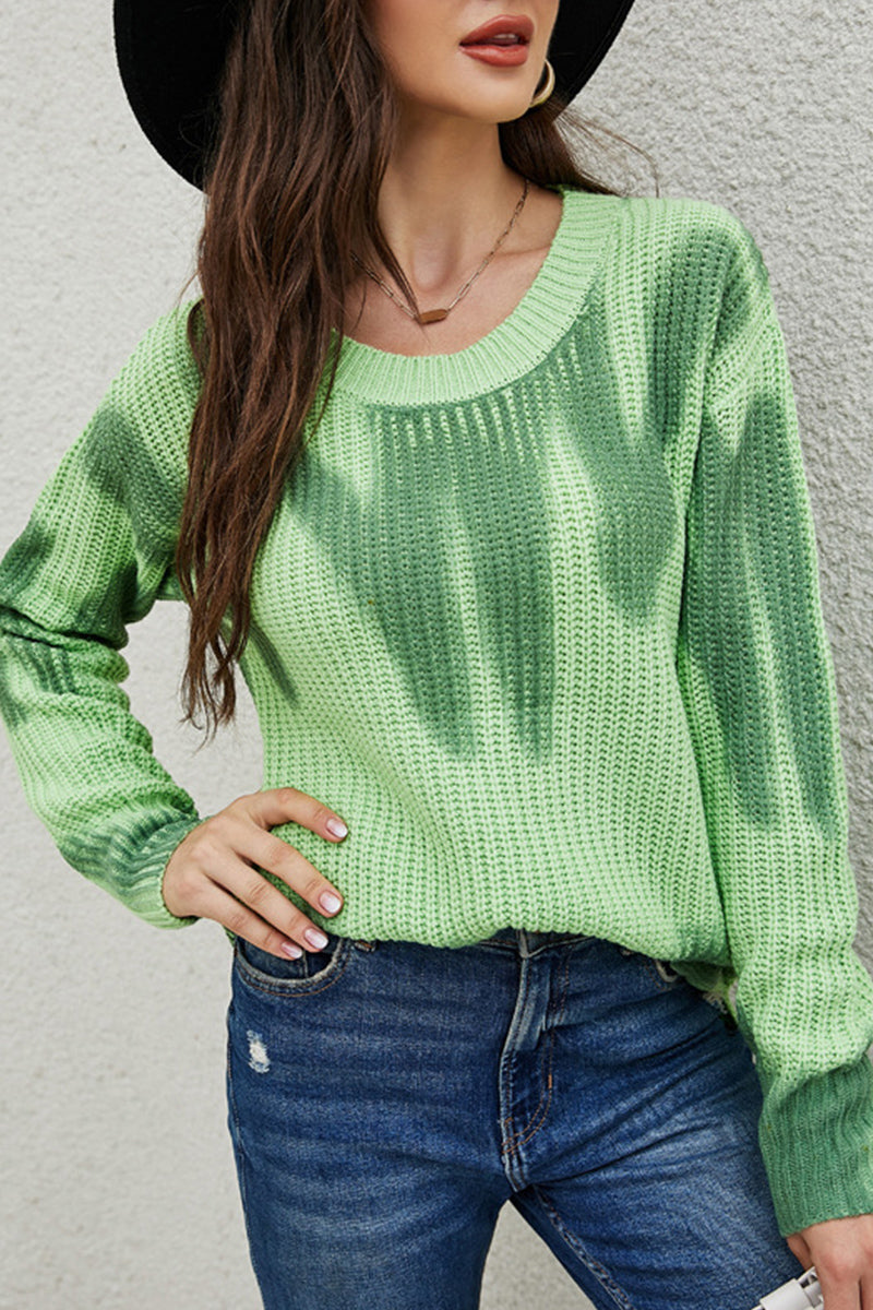 WOMEN WAFFLE KNIT GRADIENT COLORED CASUAL SWEATER