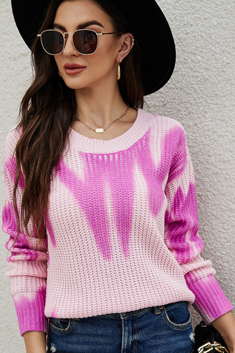 WOMEN WAFFLE KNIT GRADIENT COLORED CASUAL SWEATER