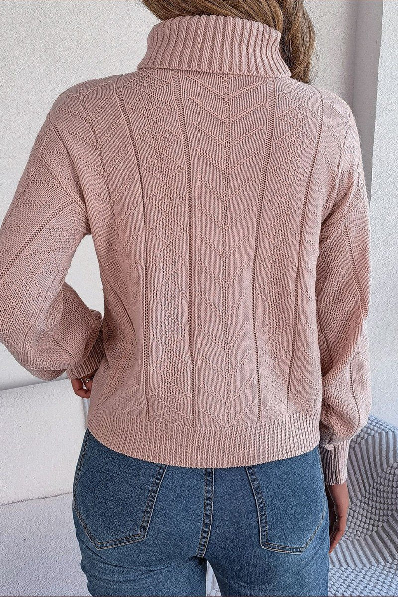 WOMEN TWIST CABLE KNIT TURTLE NECK WARM SWEATER