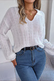 WOMEN LONG SLEEVE LOOSE FIT COLLARED KNIT SWEATER