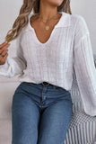 WOMEN LONG SLEEVE LOOSE FIT COLLARED KNIT SWEATER