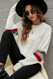 WOMEN COLOR STRIPE SLEEVE LOOSE KNIT JUPMER TOP