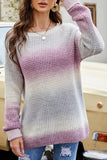 WOMEN GRADIENT CHUNKY WAFFLE KNIT LOOSE SWEATER