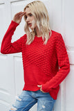 WOMEN EMBOSSING QUILTED LONG SLEEVE SWEATER