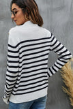 WOMEN HIGH NECK RIBBED STRIPE PATTERN SWEATSHIRT