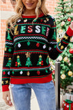 WOMEN CHRISTMAS PINE TREE PRINTING KNIT SWEATER