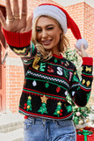 WOMEN CHRISTMAS PINE TREE PRINTING KNIT SWEATER