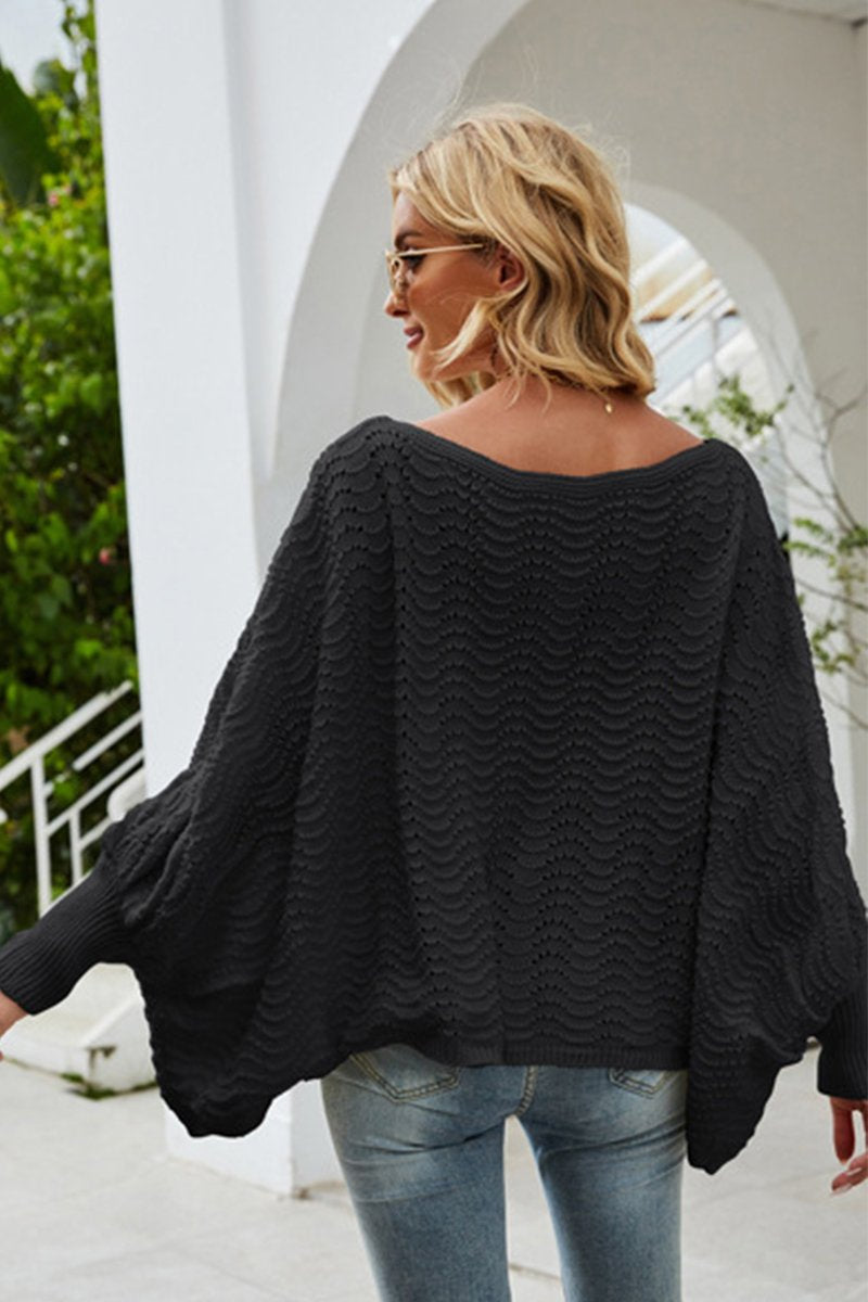 WOMEN OVERSIZED LOOSE FIT BELL BAT WING SWEATER