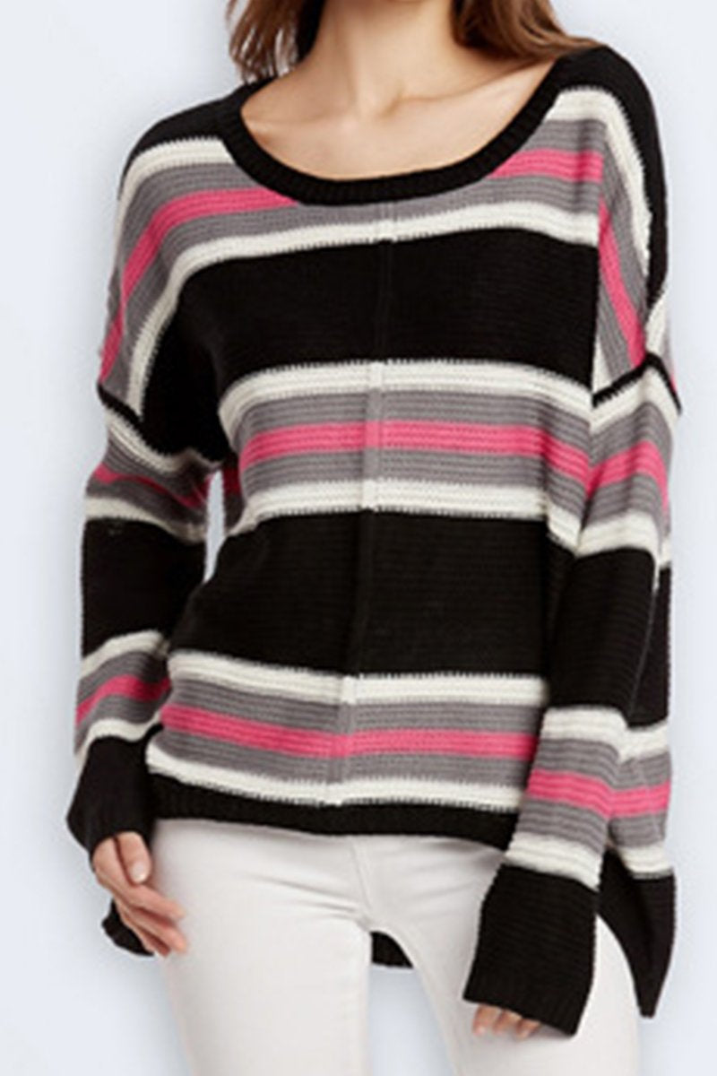 WOMEN OVER LENGTH SLEEVE LOOSE FIT KNIT SWEATER