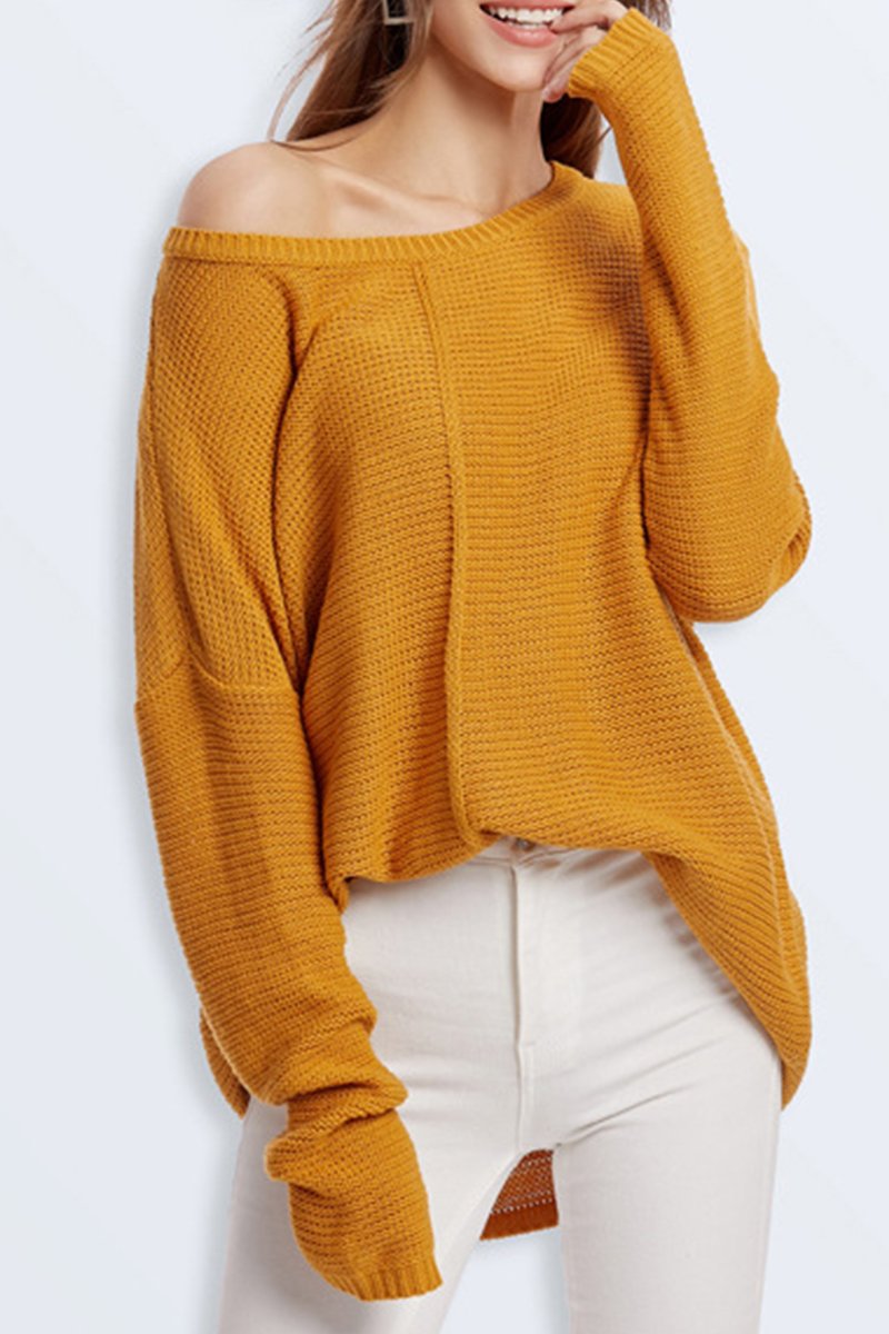 WOMEN OVER LENGTH SLEEVE LOOSE FIT KNIT SWEATER