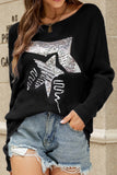 WOMEN LOOSE FIT STAR PRINTING CREW NECK SWEATER