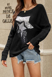 WOMEN LOOSE FIT STAR PRINTING CREW NECK SWEATER