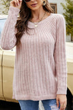 WOMEN CORDUROY RIBBED RONG SLEEVE KNIT SWEATER