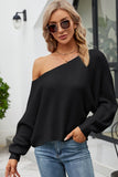 WOMEN LOOSE FIT ONE OFF SHOULDER KNIT SWEATER