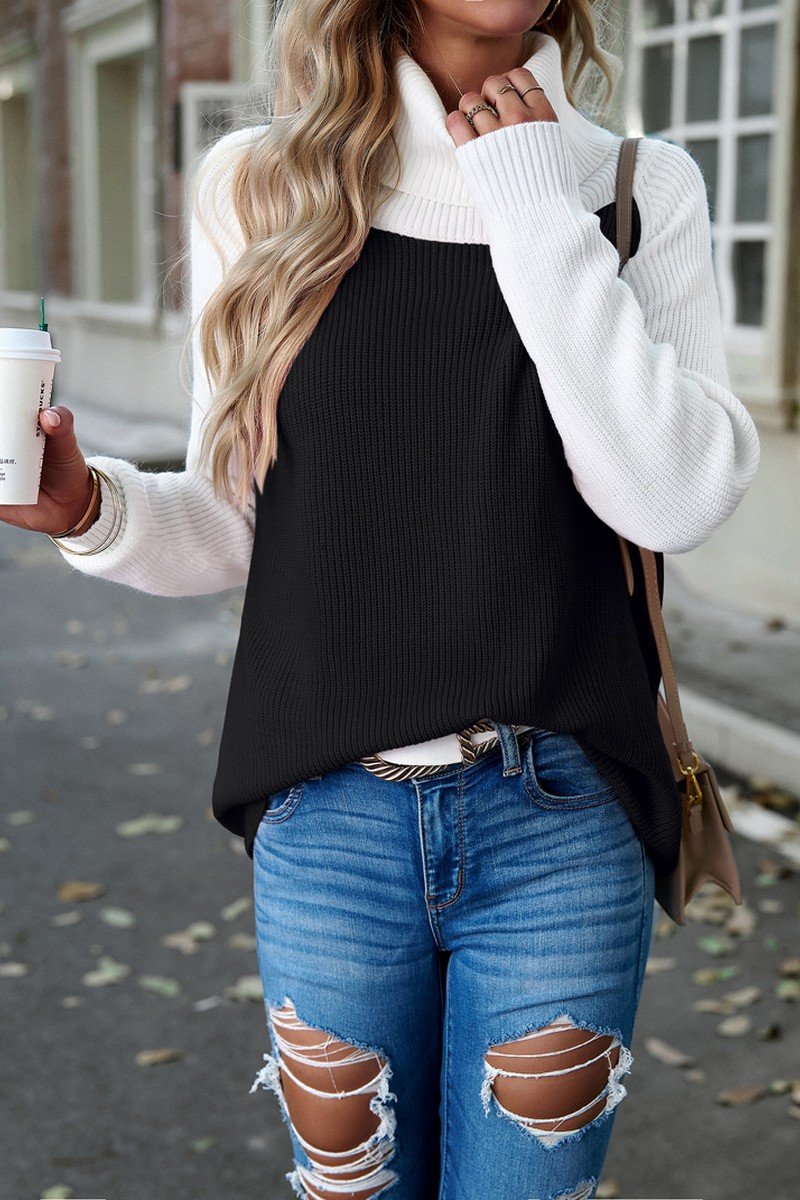 WOMEN HIGH TURTLE NECK LONG SLEEVE KNIT SWEATER