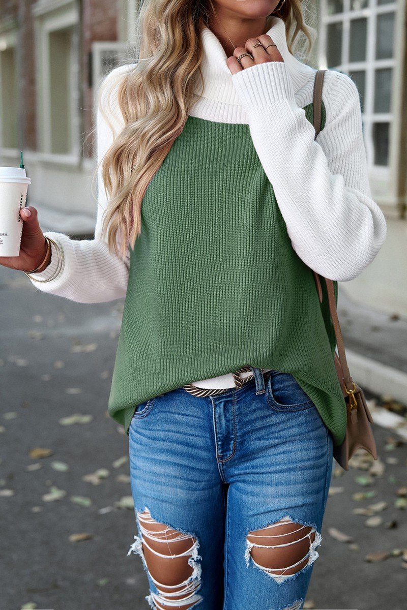 WOMEN HIGH TURTLE NECK LONG SLEEVE KNIT SWEATER