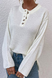 WOMEN FISHERMAN KNIT HENLEY NECK LOOSE SWEATER