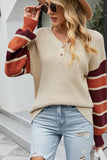 WOMEN LOOSE HENLEY NECK KNITTED CASUAL SWEATER