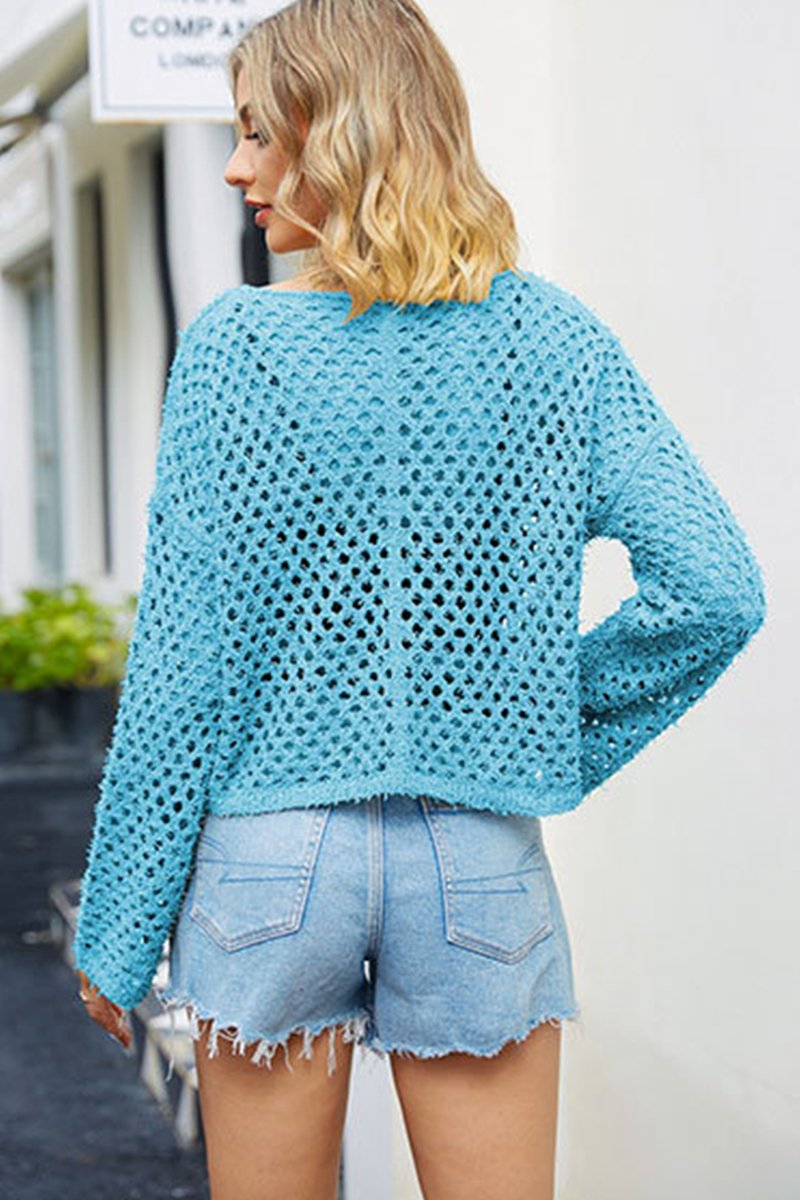 WOMEN FISHERMAN CROCHET KNITTED SHORT SWEATER