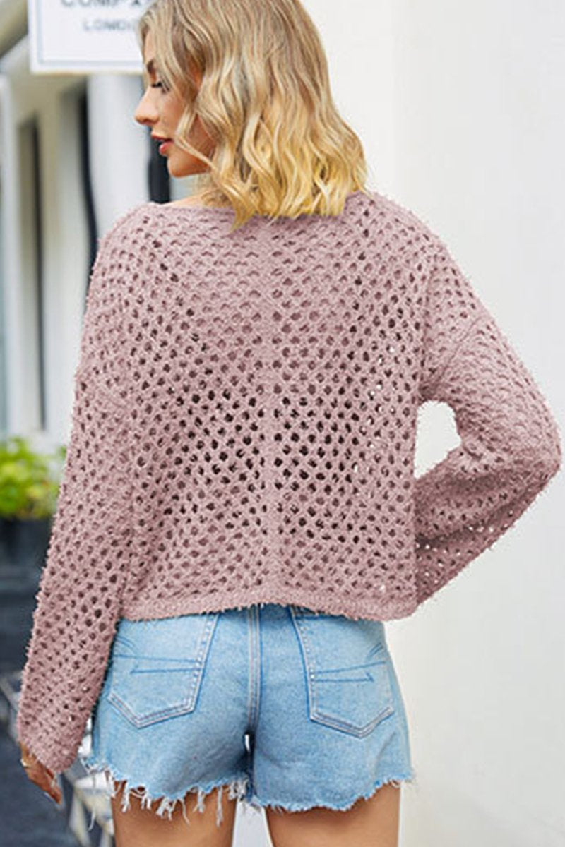 WOMEN FISHERMAN CROCHET KNITTED SHORT SWEATER