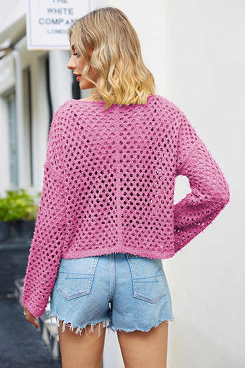 WOMEN FISHERMAN CROCHET KNITTED SHORT SWEATER