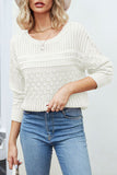 WOMEN EYELET CROCHET KNITTED LONG SLEEVE SWEATER