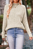 WOMEN RIBBED HIGH NECK EYELET DETAILED SWEATER