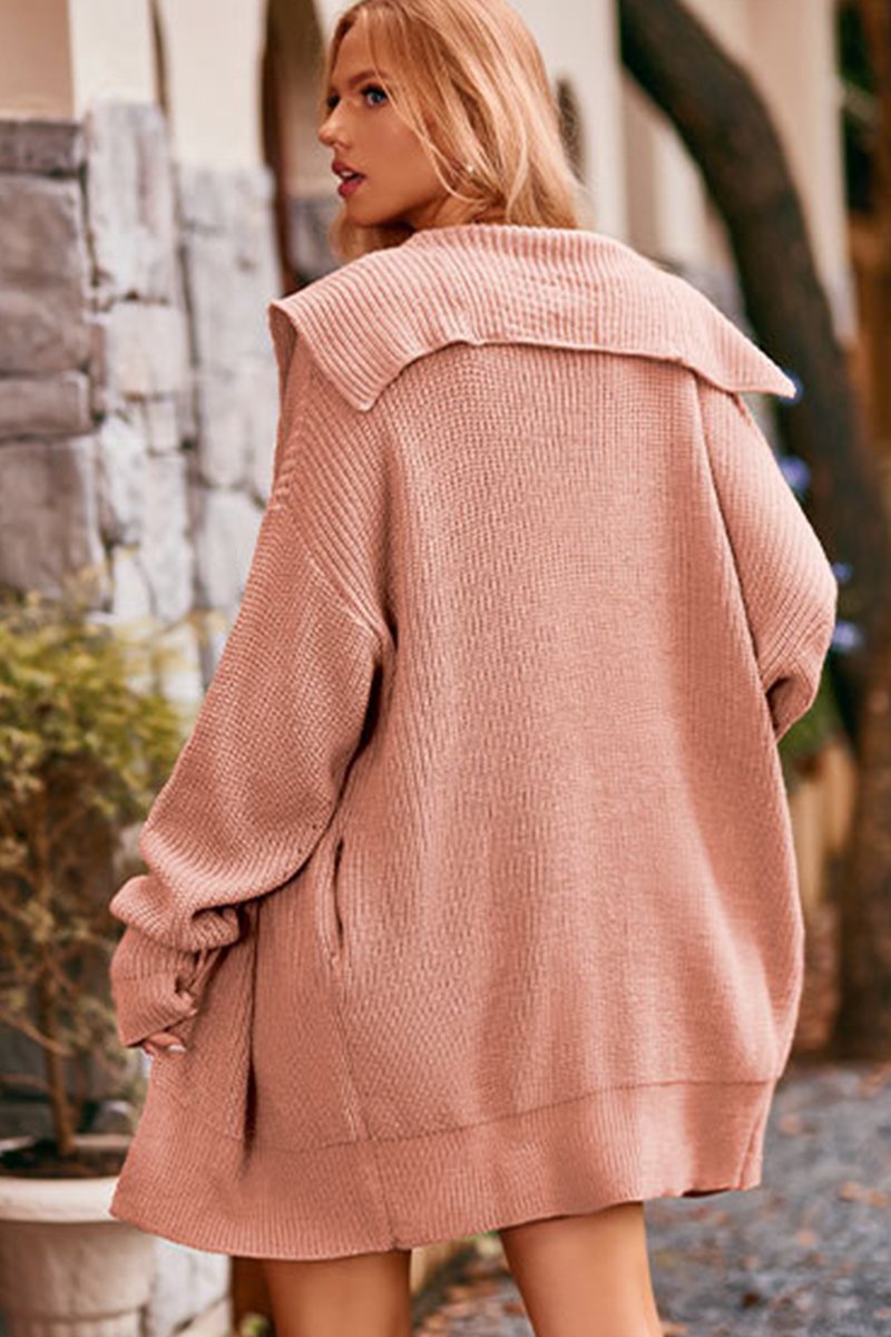 WOMEN OVERSIZED BUTTON CLOSURE HOODED CARDIGAN